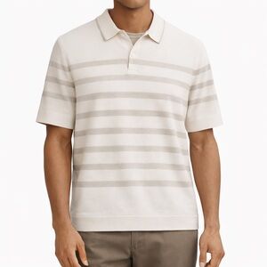 NEW Lululemon Men’s New Venture Merino Wool Striped Knit Polo Tan Ivory Size XL